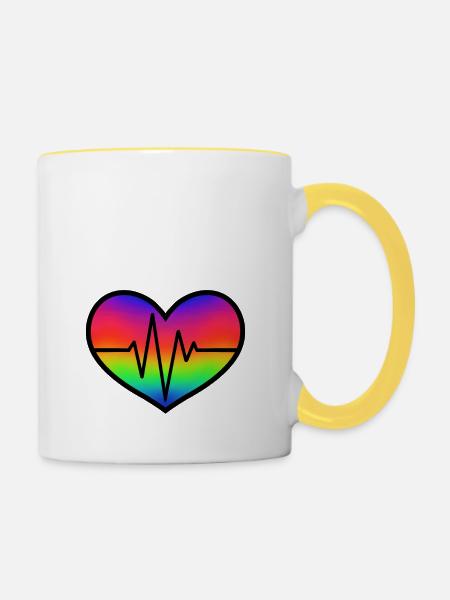 Herzschlag - Tasse zweifarbig - Weiß/Gelb