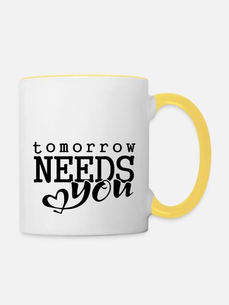 Tomorrow needs you - Tasse zweifarbig - Weiß/Gelb