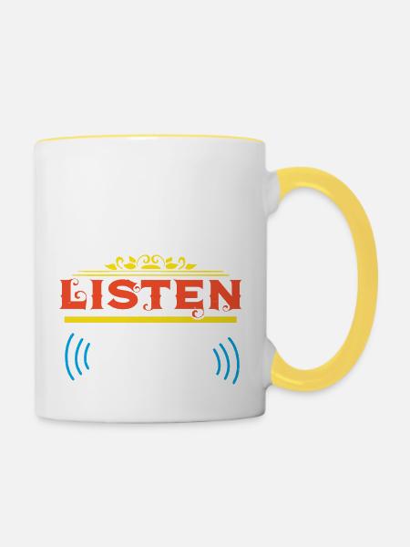 HÖREN SIE UNS ZU - Tasse zweifarbig - Weiß/Gelb