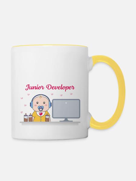 Junior Developer - Tasse zweifarbig - Weiß/Gelb