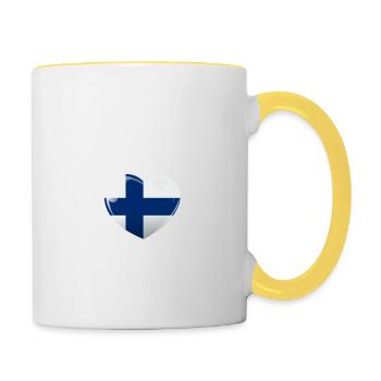 Finnland Flagge Herzschlag Urlaub Geschenk - Tasse zweifarbig - Weiß/Gelb - Rechts