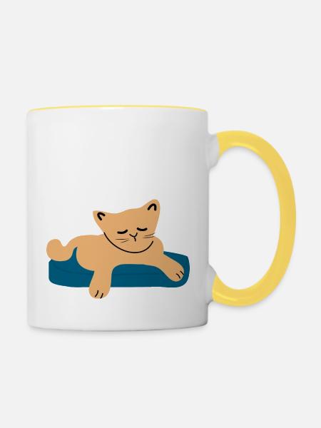 Schlafendes Baby Katze3 - Tasse zweifarbig - Weiß/Gelb