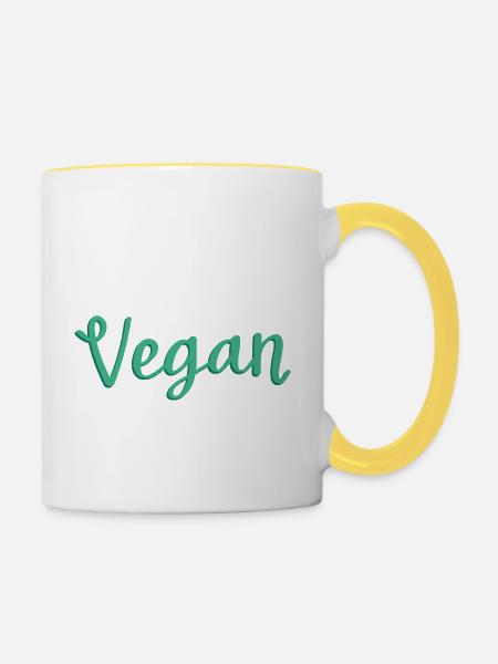Vegan - Tasse zweifarbig - Weiß/Gelb