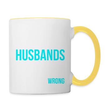 Le mari fait tout mal en anglais - Mug contrasté - blanc/jaune - Droite