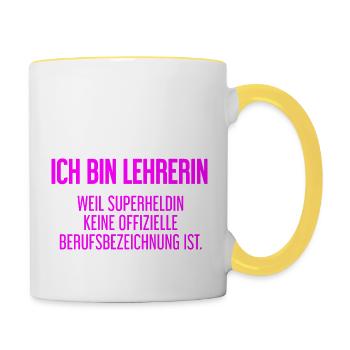 Lehrerin - Mein offizieller Superhelden-Beruf! - Tasse zweifarbig - Weiß/Gelb - Rechts