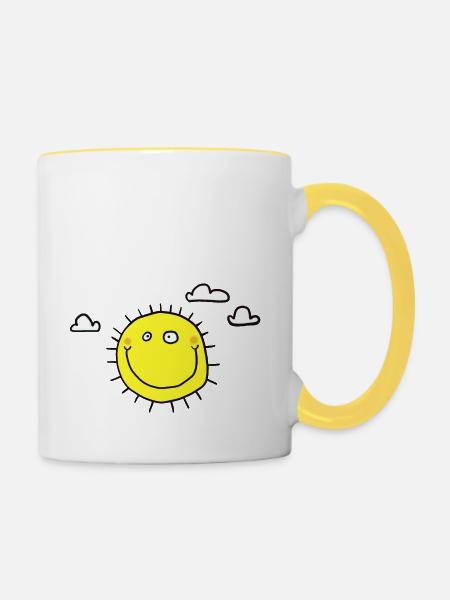 Sonne mit Wolken - Tasse zweifarbig - Weiß/Gelb