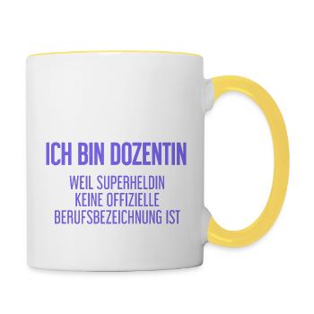 Dozentin - Mein offizieller Superhelden-Beruf! - Tasse zweifarbig - Weiß/Gelb - Rechts