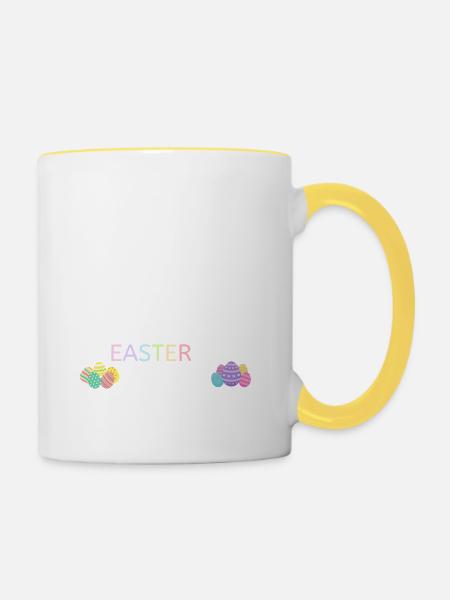 Chemise de Pâques drôle, T-Shirt de Pâques femme, Pâques G - Mug contrasté - blanc/jaune