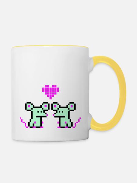 pixel mäuse - Tasse zweifarbig - Weiß/Gelb