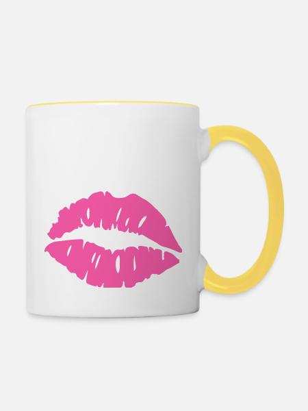 kuss lippen - Tasse zweifarbig - Weiß/Gelb