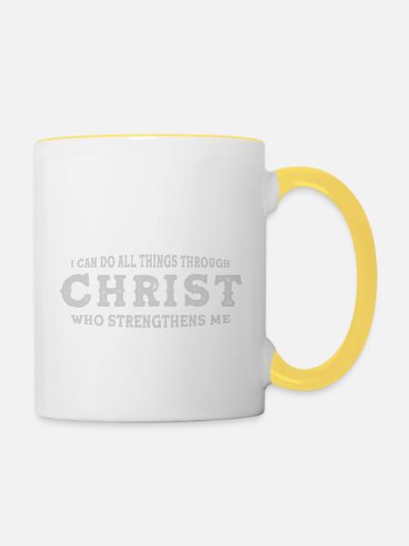 Philipper 4:13 - Kraft im Glauben kann ich tun - Tasse zweifarbig - Weiß/Gelb