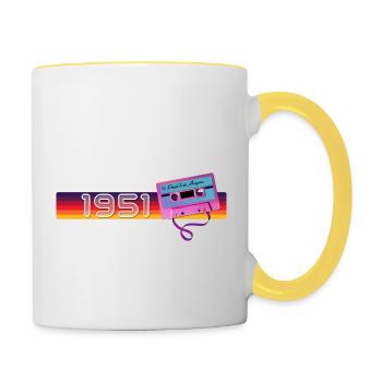 Rétro Vintage 1951 Nostalgique Anniversaire Hommes Femmes - Mug contrasté - blanc/jaune - Droite