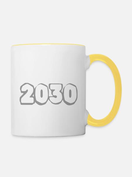 Geboren 2030 - Tasse zweifarbig - Weiß/Gelb