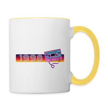 Jahrgang 1998 Retro Vintage Nostalgischer Geburtstag - Tasse zweifarbig - Weiß/Gelb - Rechts