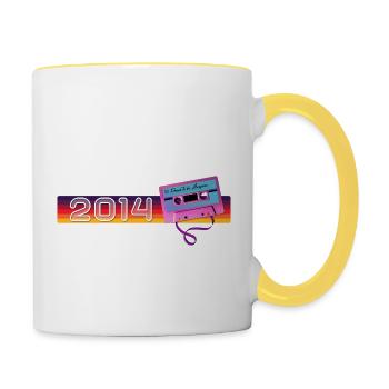 Retro Vintage 2014 Nostalgischer Geburtstag Männer Frauen - Tasse zweifarbig - Weiß/Gelb - Rechts