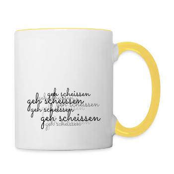 geh scheissen - Tasse zweifarbig - Weiß/Gelb - Rechts