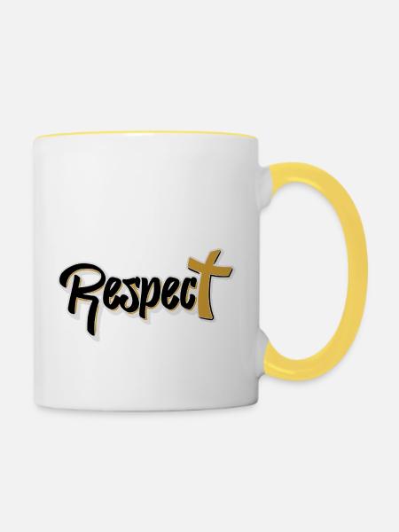 „Respect. Mode mit Haltung.“ - Tasse zweifarbig - Weiß/Gelb