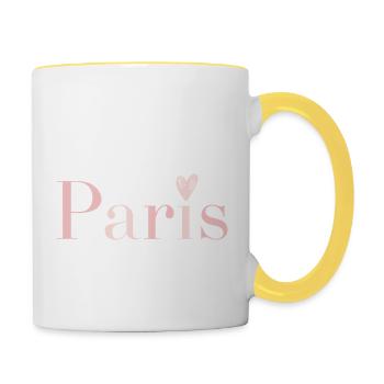 Paris in Pink mit Herz auf dem I - Tasse zweifarbig - Weiß/Gelb - Rechts