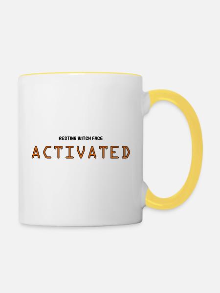 Ruhendes Hexengesicht aktiviert - Tasse zweifarbig - Weiß/Gelb