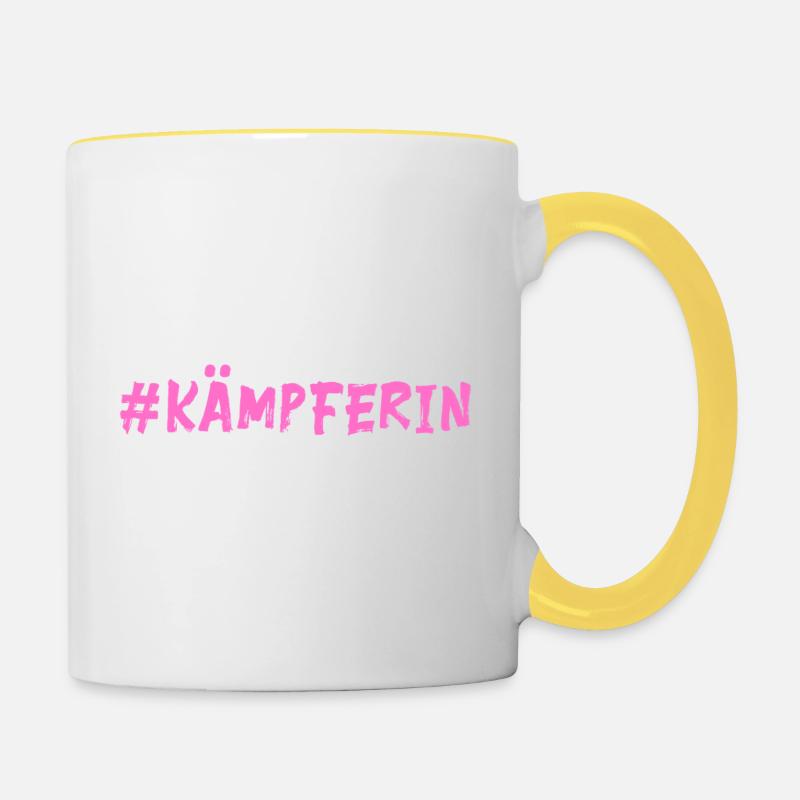 Kämpferin - Mut machen - Tasse zweifarbig - Weiß/Gelb