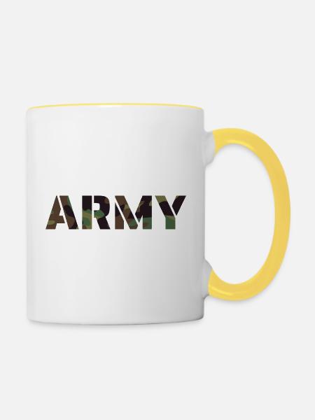 ARMY Text UK Tarnmuster - Tasse zweifarbig - Weiß/Gelb