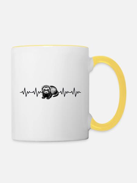 Frettchen EKG Herzschlag - Tasse zweifarbig - Weiß/Gelb
