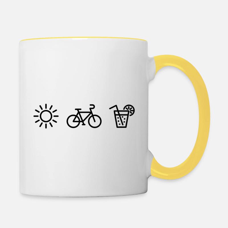 Sun Bicycle Drink – Minimal Line Art - Contrasting Mug - white/yellow