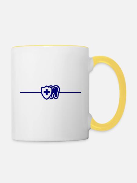 Zahn Schutzschild Linie Blau - Tasse zweifarbig - Weiß/Gelb