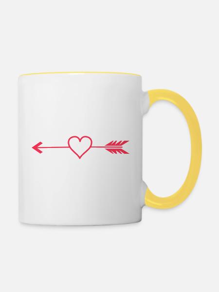 Herzpfeil Ornament - Tasse zweifarbig - Weiß/Gelb