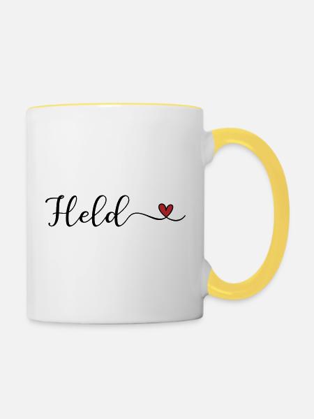 Held im Herz - Tasse zweifarbig - Weiß/Gelb