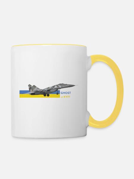 UKRAINE: Geist von Kiew Kampfjet - Tasse zweifarbig - Weiß/Gelb