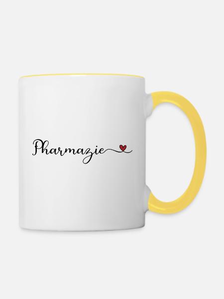 Pharmazie Design mit Herz - Tasse zweifarbig - Weiß/Gelb