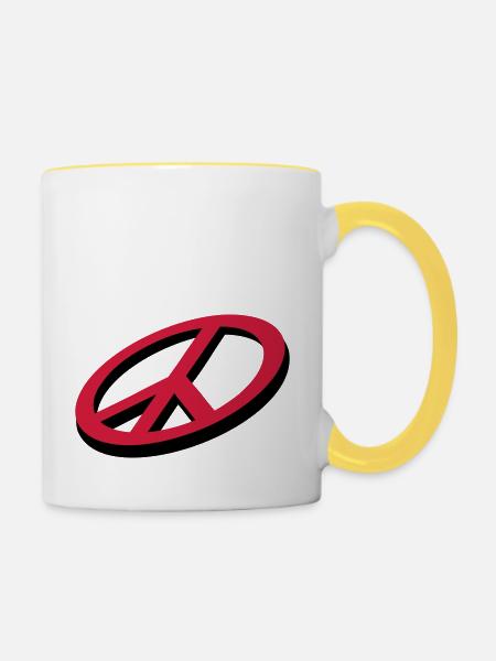 Frieden / peace (3D, 2c) - Tasse zweifarbig - Weiß/Gelb