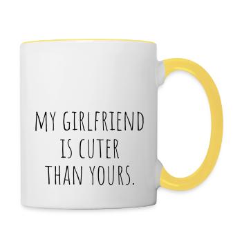 My girlfriend is cuter than yours - Contrasting Mug - white/yellow - Right