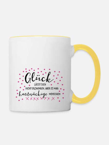 Glück... - Tasse zweifarbig - Weiß/Gelb
