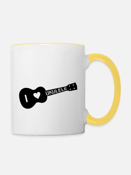 I love UKULELE - Tasse zweifarbig - Weiß/Gelb