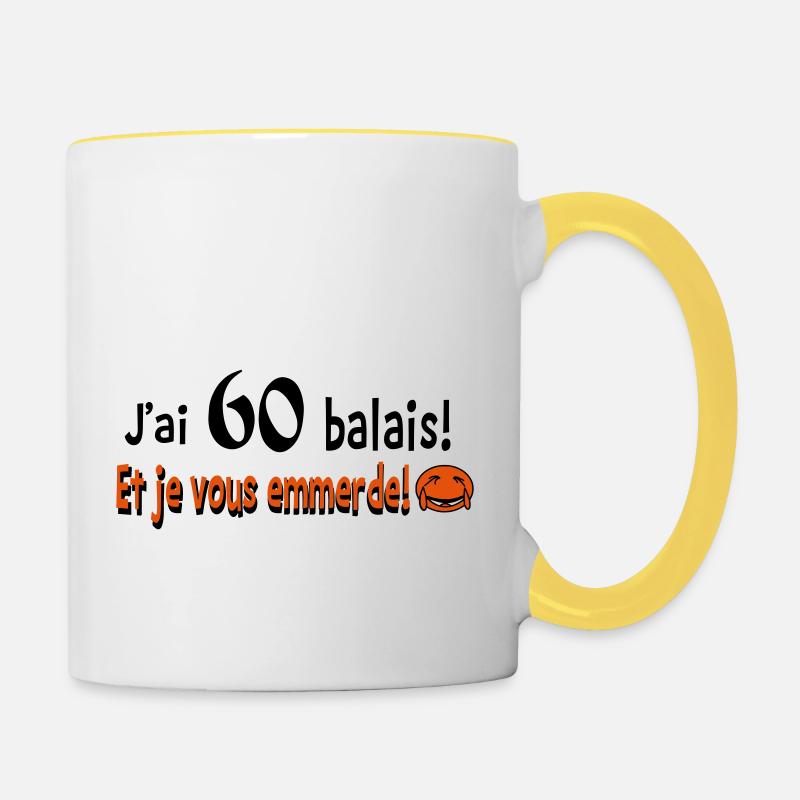60 balais et je vous emmerde!! - Mug contrasté - blanc/jaune