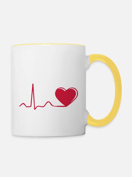 Herzschlag - Tasse zweifarbig - Weiß/Gelb