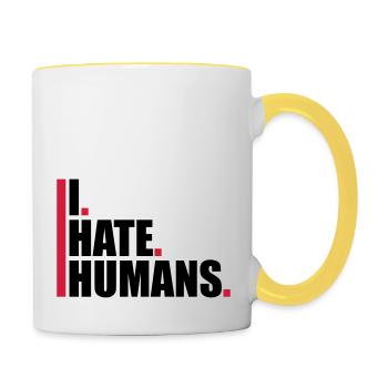 balken cool logo humans text aufkleber fuck you fu - Tasse zweifarbig - Weiß/Gelb - Rechts