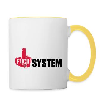 logo hand middle finger cool text rebellious fuck t - Contrasting Mug - white/yellow - Right