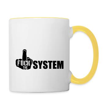 logo hand middle finger cool text rebellious fuck t - Contrasting Mug - white/yellow - Right