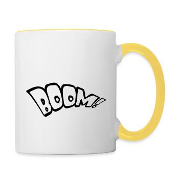boom text feuer heiss tnt dynamit explodieren expl - Tasse zweifarbig - Weiß/Gelb - Rechts