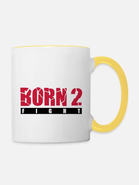 born_2_fight_g2 - Tasse zweifarbig - Weiß/Gelb