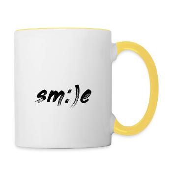 Smile Lächeln Smiley Freude - Tasse zweifarbig - Weiß/Gelb - Rechts