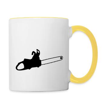 motorsaege_t1 - Tasse zweifarbig - Weiß/Gelb - Rechts