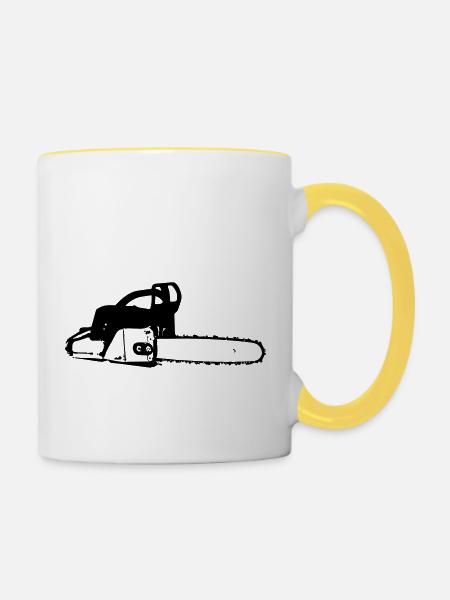 Kettensäge - Tasse zweifarbig - Weiß/Gelb