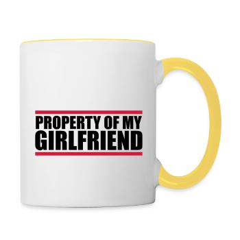propriété de faisceau de ma petite amie en disant conception eig - Mug contrasté - blanc/jaune - Droite