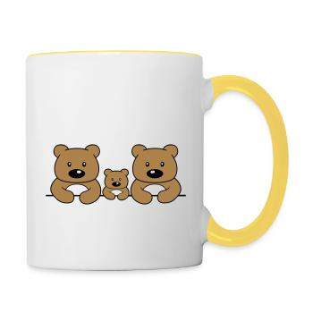 liebe verliebt paerchen baby kind junges papa mama - Tasse zweifarbig - Weiß/Gelb - Rechts