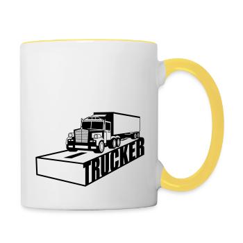 road text logo truck truck lorry remote driver f - Contrasting Mug - white/yellow - Right