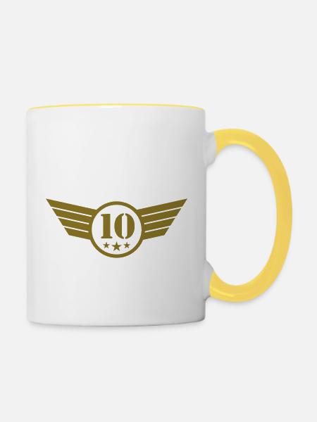 10 Emblem - Tasse zweifarbig - Weiß/Gelb